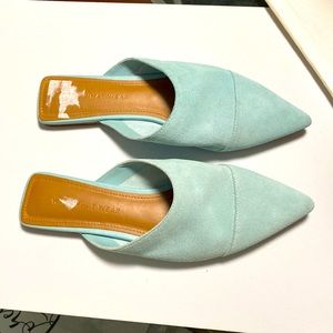 Sky blue suede flats